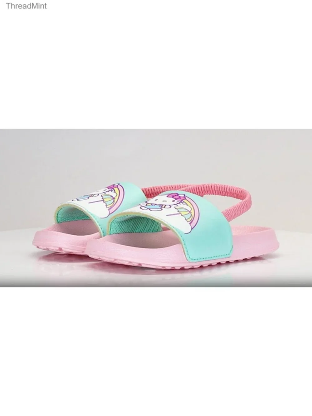 Girls Hello Kitty Slide Sandals w/ Backstrap, EVA Faux Leather, Beach Pool Shoes